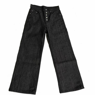 Design Create 五连扣未脱浆康龙原牛14.5OZ宽松直筒黑色牛仔裤