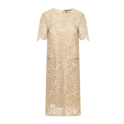 GEGINA吉吉娜女装春夏新品镂空蕾丝连衣裙直筒中裙绣花气质裙子