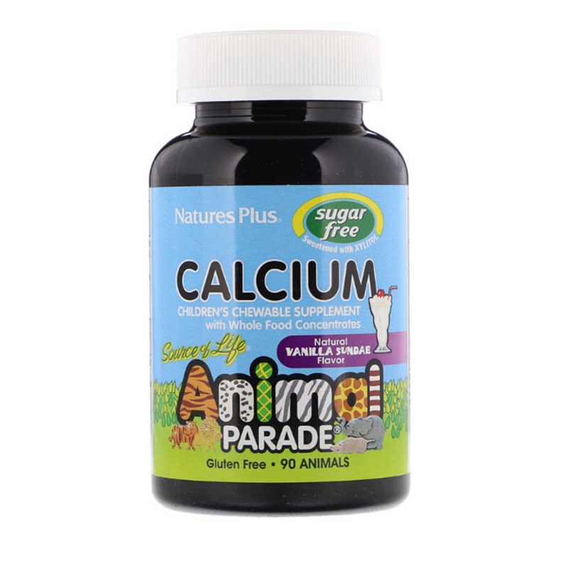 NaturesPlus动物大游行儿童咀嚼片螯合钙香草圣代无糖型Calcium钙