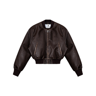 【Designer系列】Called Back皮衣女棕色2025年冬季新款夹克外套