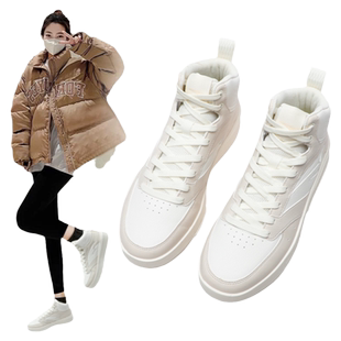 安踏女鞋奶盖高帮厚底板鞋春季时尚百搭休闲鞋黑白熊猫鞋运动鞋子