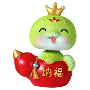 国潮摇头蛇车载摆件汽车内中控台装饰品高级感新年生肖马手办礼物