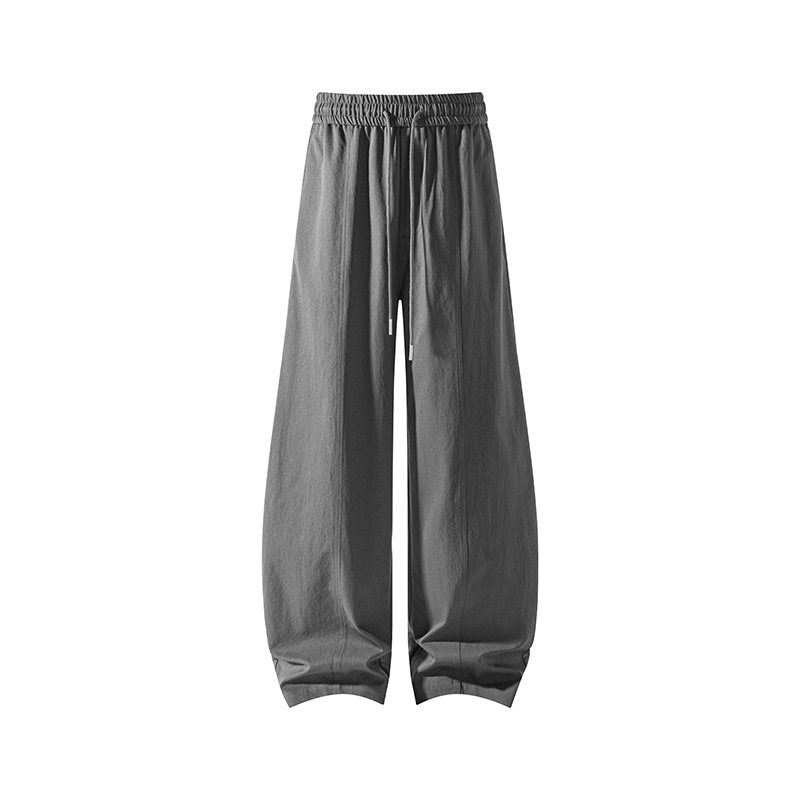 秋季港风拼接阔腿灯笼裤中腰深灰