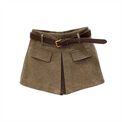 复古毛呢阔腿短裤裙高腰a字裙裤