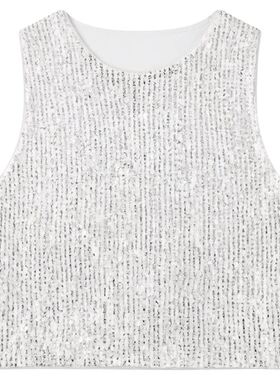 Sexy sequined vest sparkling top性感圆领亮片背心女式闪闪上衣