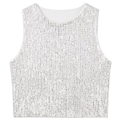 Sexy sequined vest sparkling top性感圆领亮片背心女式闪闪上衣