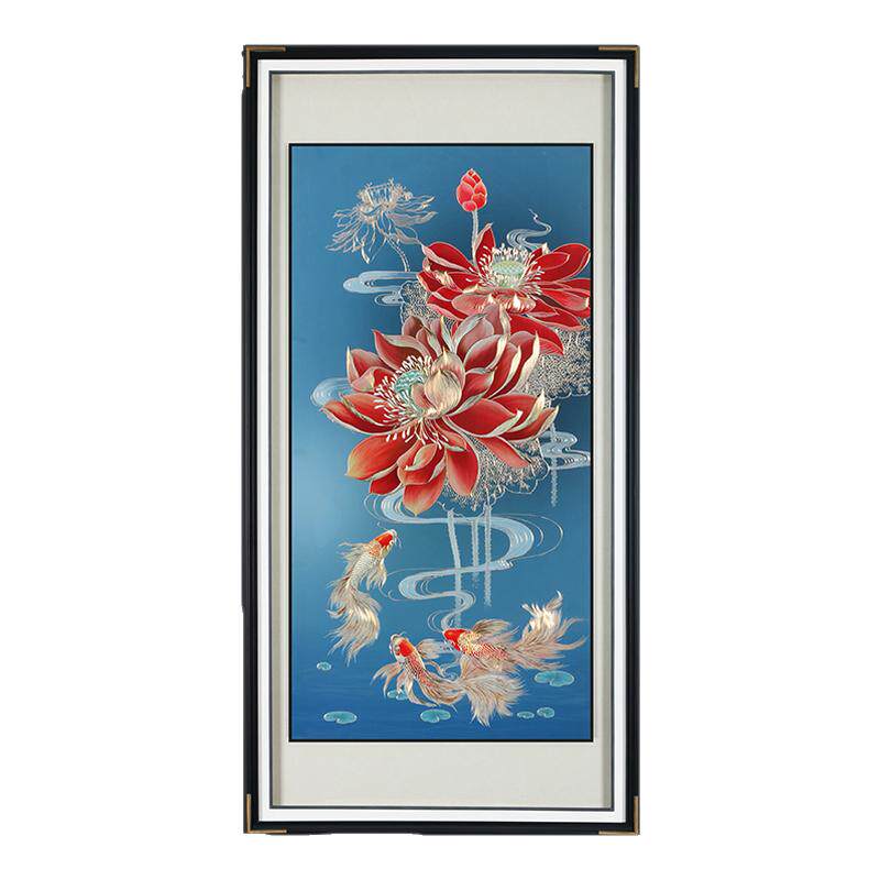 手工铜雕玄关画正对门荷花鱼