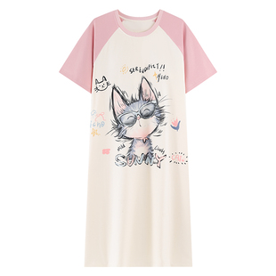 都市丽人纯棉睡裙女款带胸垫2026新款甜美可爱睡衣卡通少女家居服
