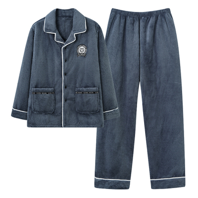 法兰绒睡衣男士珊瑚绒秋冬季长袖