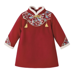 [抗菌锁温]女童旗袍2026国风儿童连衣裙红色拜年服加绒女宝宝唐装