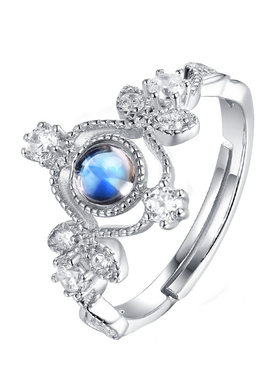 月光石古典宫廷风蕾丝花边银戒指