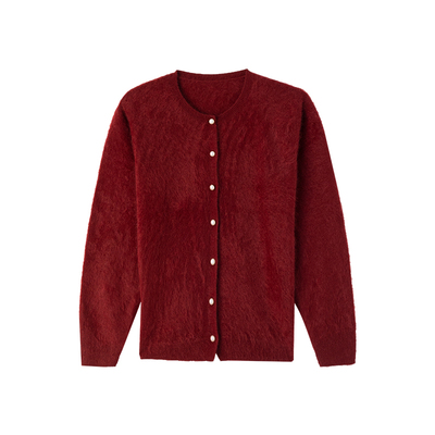 【新年臻选】春竹秋冬新款12针羊绒拉毛圆领合体长袖女士针织开衫