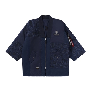 BAPE X ALPHA联名男装秋冬日式刺子绣图案双面穿和服外套140903L