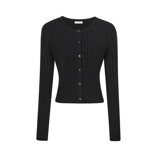 MosesQueen魔西女王红色麻花针织开衫女外搭修身显瘦毛衣外套上衣