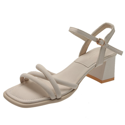 一字带罗马凉鞋女粗跟仙女风百搭