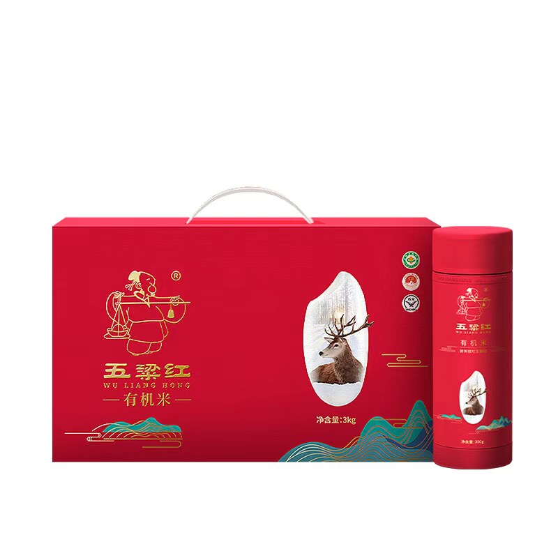 五粱红特等有机大米瓶装礼盒3kg