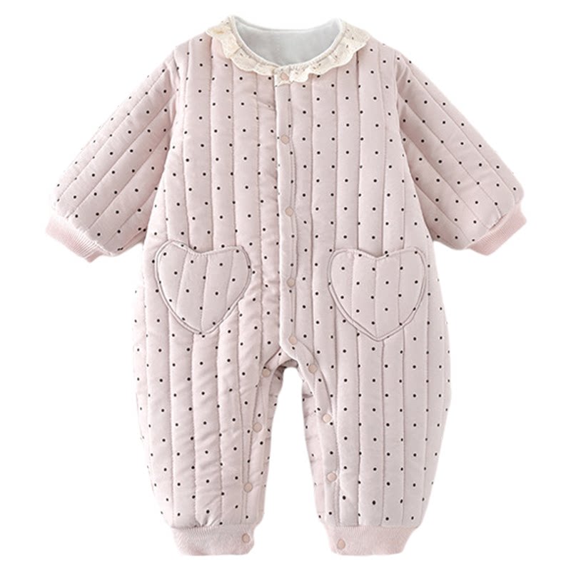 婴儿衣服冬装新生女宝宝加绒夹棉连体衣满月加厚保暖外出哈衣爬服