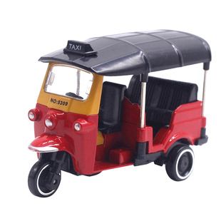 Q版卡通小摩托车巴士三轮汽车玩具复古老爷车 外卖车回力迷你模型