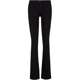 7 For All Mankind女中腰黑色加长拖地马蹄牛仔微喇牛仔裤裤女