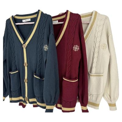 学院风刺绣款绞花针织衫穗樱开衫