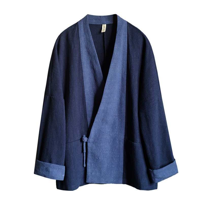 棉麻道袍外套男装复古斜襟居士服