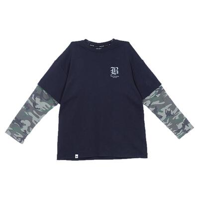 CBXLAB街舞潮牌藏青做旧迷彩拼接长袖卫衣复古水洗oversize上衣潮