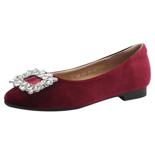 达芙妮红色单鞋女款2026新款春夏季浅口瓢鞋水钻平底女鞋法式婚鞋