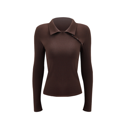 斜扣打底翻领长袖美式复古T恤