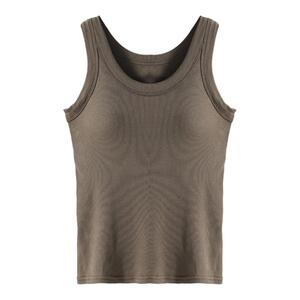 白色外穿带胸垫一体莫代尔螺纹打底吊带背心女大码内搭遮副乳上衣