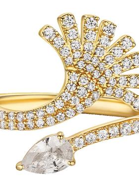 直营羽毛锆石开口戒指女