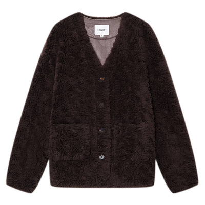 COVERINS100羊毛仿皮毛一体羊羔毛外套女v领皮草大衣CC34510510