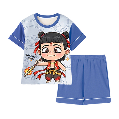 儿童睡衣男孩纯棉哪吒短袖夏季