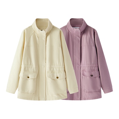 森马插肩袖做旧收腰中长款外套女