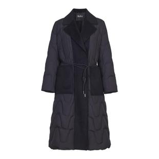 婉甸冬季黑色长款绗缝中长款女系腰带双面呢羽绒服1234D21RX3