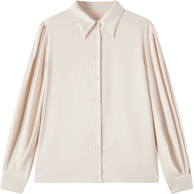 爱居兔春季新款淑女优雅系带装饰垂顺面料长袖休闲衬衫