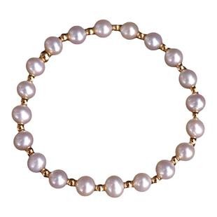 洗手不用摘天然珍珠弹力松紧绳简约百搭美国14K包金手链闺蜜礼物