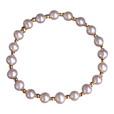 5-6mm淡水珍珠弹力绳手链14K包金