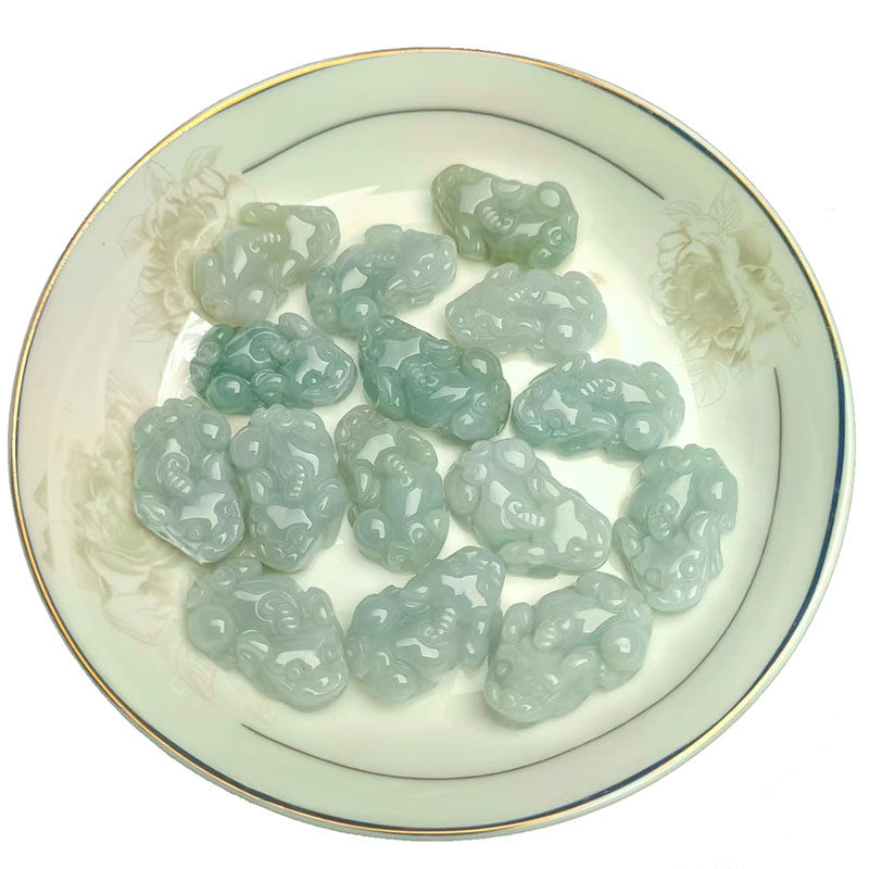 天然翡翠A货 淡色小貔貅  手链腰链手工饰品配件旺财 迷你款