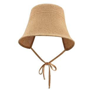 苏晓彤同款棉麻系带大檐草帽女夏季沙滩度假出游骑行防晒遮阳帽子