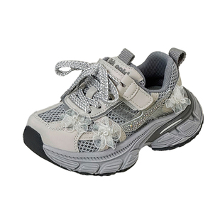 薄款春夏季单网透气水钻花朵闪亮女孩公主老爹炸街痞帅女童运动鞋