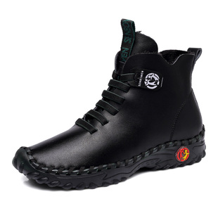 短靴女真皮加绒牛筋底软底保暖不累脚防滑冬季大码女鞋妈妈高帮鞋