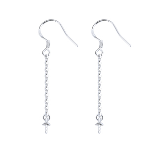 整套S925纯银耳钩链条珍珠托diy简约耳坠自制耳饰配件钩链长托