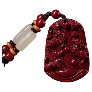 天然原石朱砂虎马狗牛鸡蛇猪兔羊猴龙鼠吊坠三合贵人生肖牌挂件男