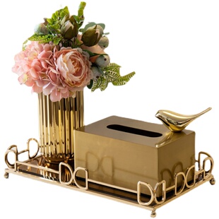 家用客厅纸巾盒搭配套装轻奢北欧茶几花瓶托盘收纳纸抽盒家居饰品