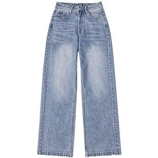 【张凌赫代言】Lee25秋冬新品428懒懒裤舒适高腰直脚浅蓝女牛仔裤