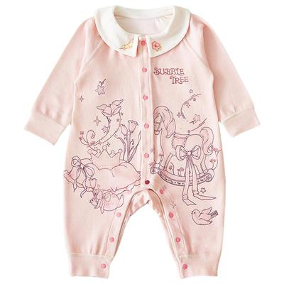 春秋婴儿针织对襟长袖连体哈衣