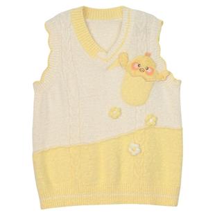 森女部落原创鹅黄色闺蜜装马甲毛针织衫外套女装2026春秋新款女装