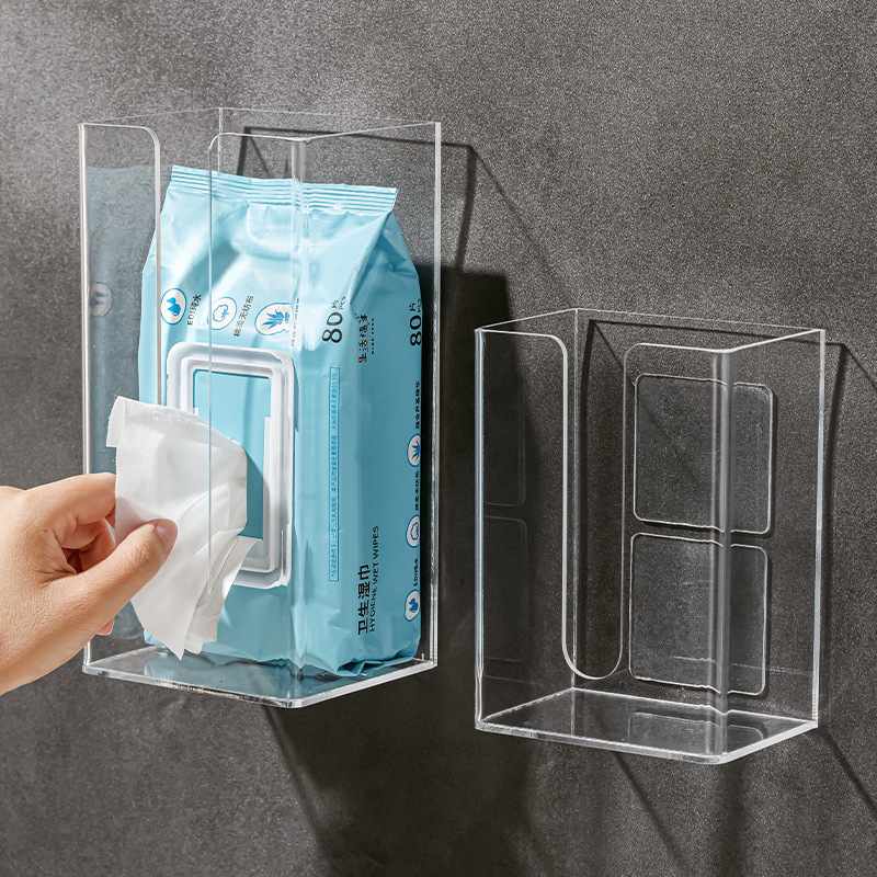 1卫生间厕所洗脸巾收纳盒透明抽免壁挂式纸置物架亚克力纸巾盒打