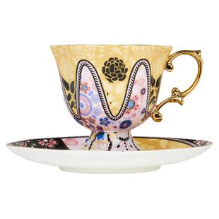 T2欧式古典高脚茶杯碟套装复古高档骨瓷轻奢下午茶茶具女神节送礼