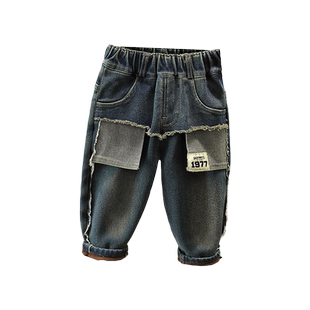 男童一体绒牛仔裤冬装2025新款痞帅儿童秋冬加绒加厚长裤男孩裤子